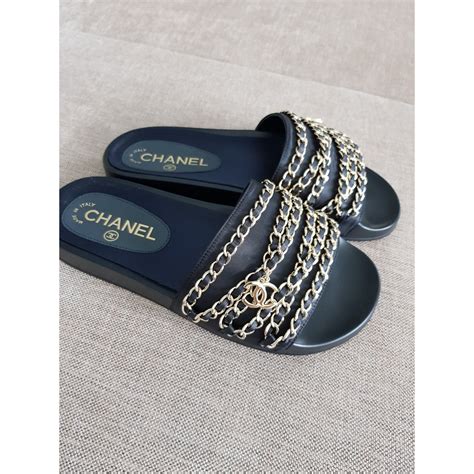 chanel chain slide|Chanel fluffy slides.